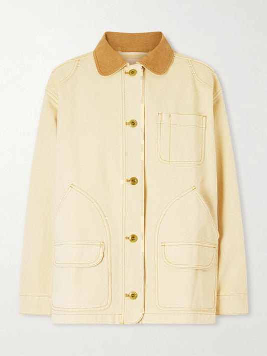 Image of Coats & Jackets. Product name - Pascual Corduroy-trimmed Cotton-canvas Jacket in Beige colour by brand - DÔEN