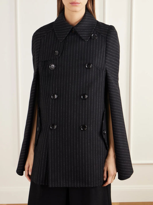 Junya Watanabe Pinstriped Wool-blend Twill Cape
