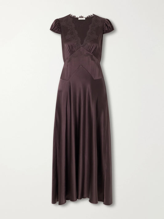 DÔEN Coraline Lace-trimmed Silk-satin Midi Dress