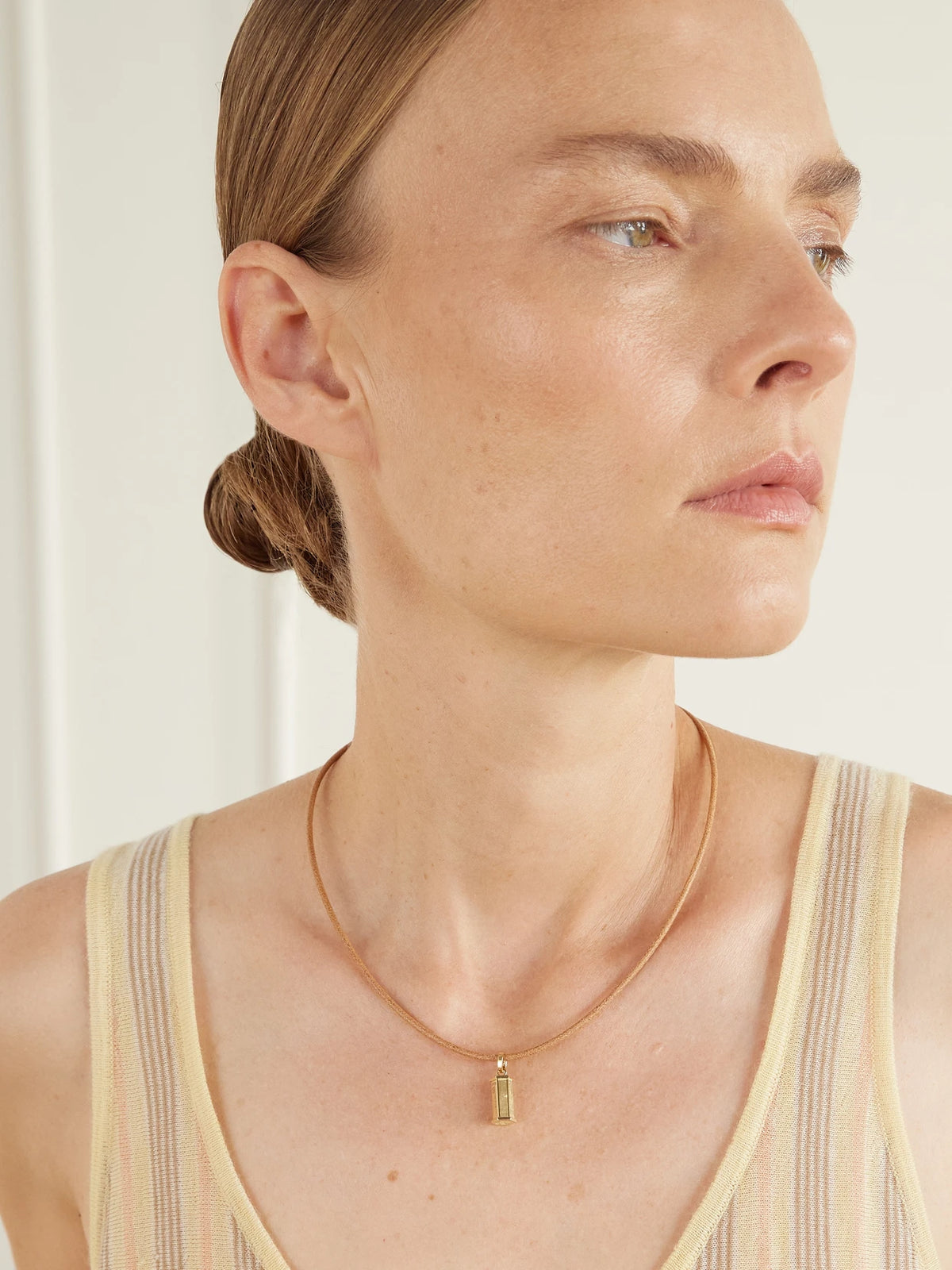 Image of Necklaces. Product name - Micro Weight 18-karat Gold And Leather Necklace in Multi colour by brand - Marie Lichtenberg