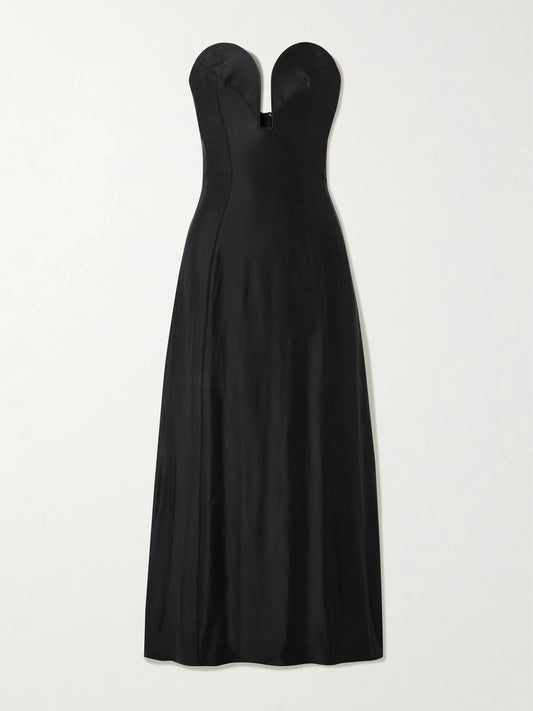 Image of Dresses. Product name - Strapless Stretch-jersey Midi Dress in Black colour by brand - RABANNE