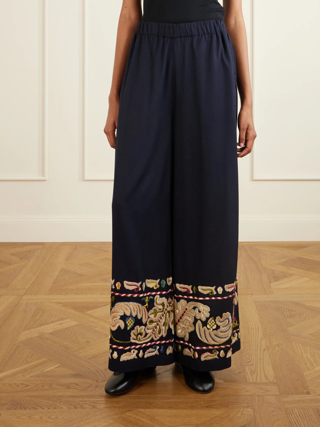Feather Runner Embroidered Cotton-blend Flared Pants