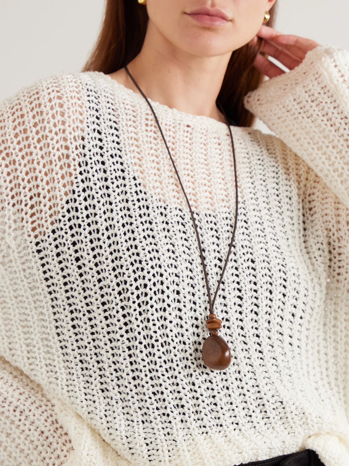 Image of Necklaces. Product name - The Pendant Tagua And Leather Necklace in Brown colour by brand - Hunting Season