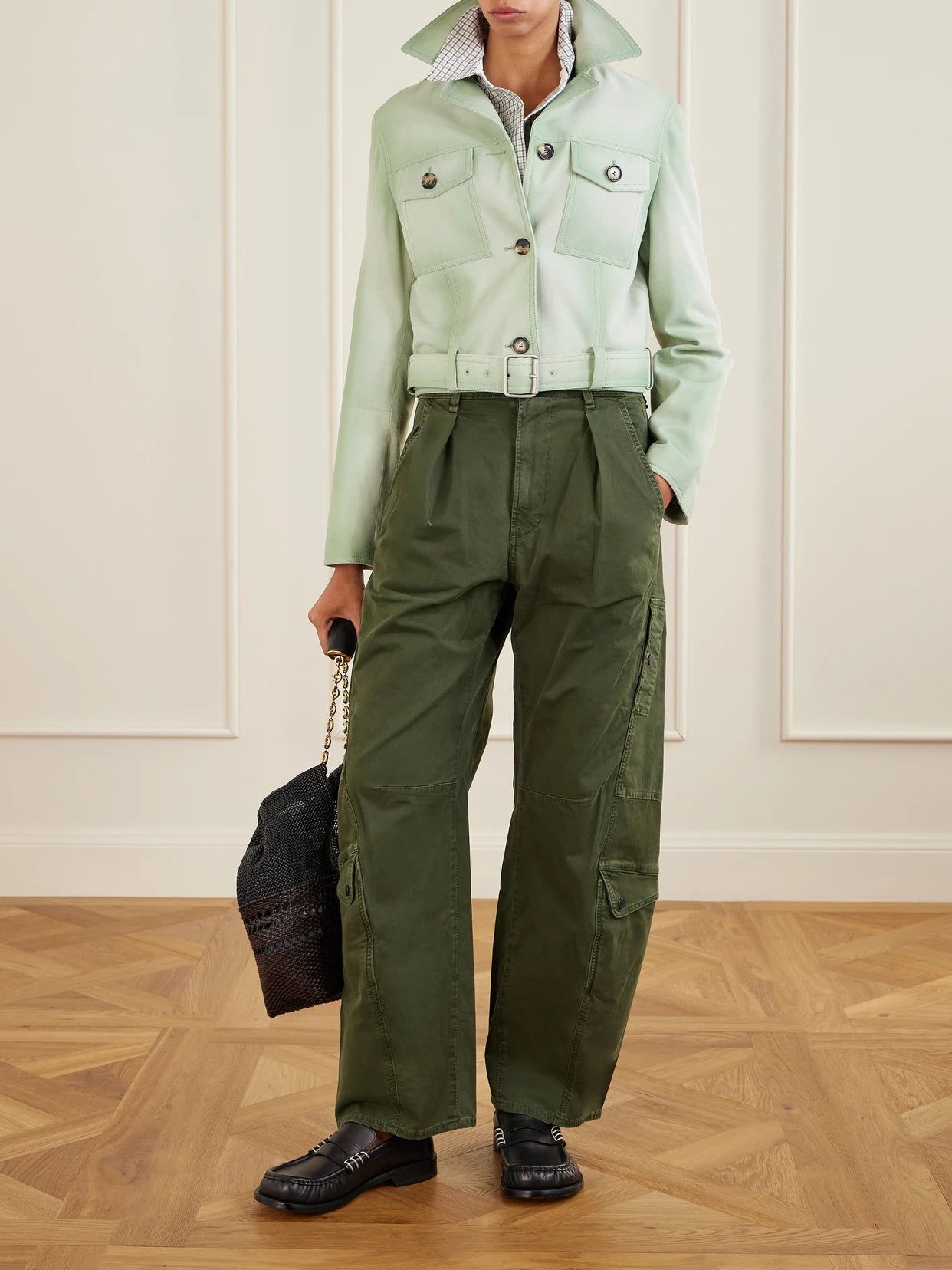 Image of Coats & Jackets. Product name - Tie-dyed Suede Jacket in Green colour by brand - LOEWE