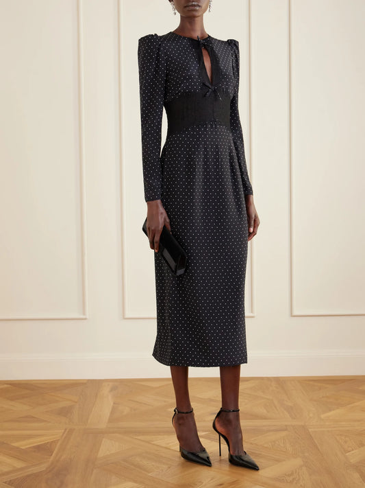 Image of Dresses. Product name - Polka-dot Silk Midi Dress in Black colour by brand - Alessandra Rich