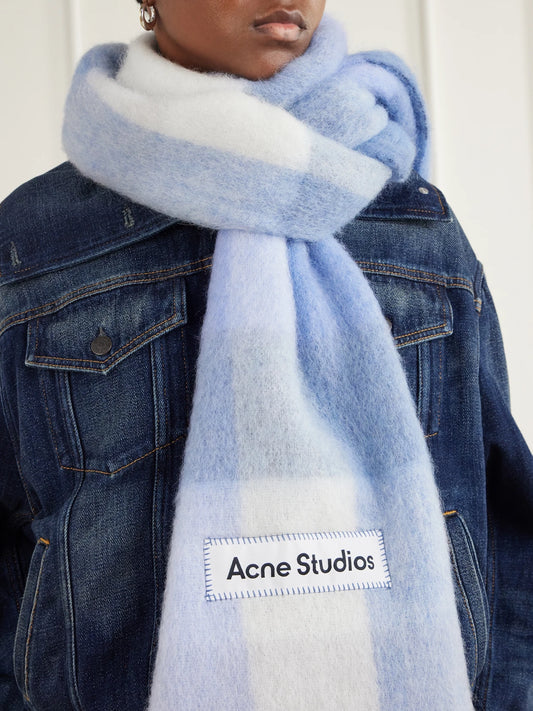 Acne Studios Fringed Checked Brushed-knit Scarf