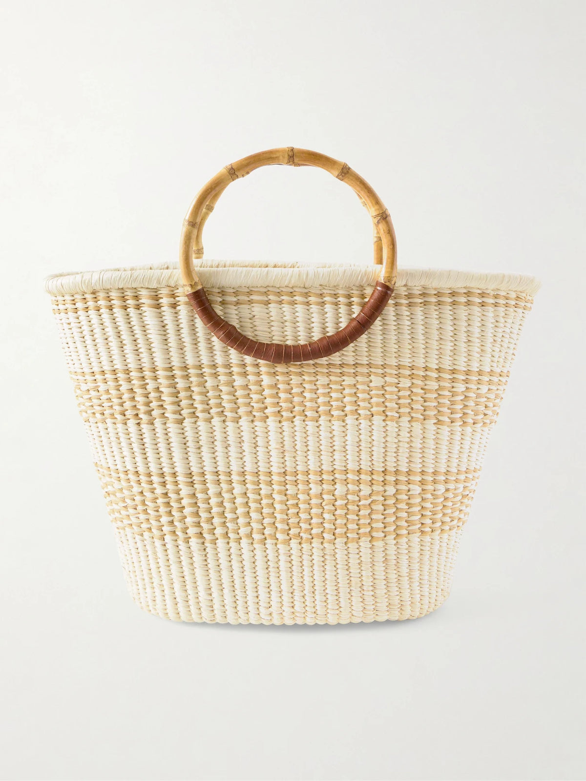 Leather-trimmed Straw Tote