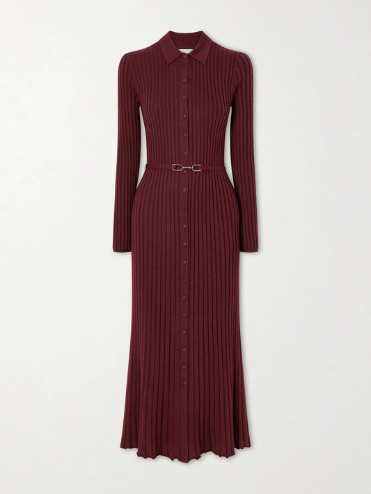Gabriela Hearst Tenes Belted Ribbed-knit Cashmere And Silk-blend Midi Dress