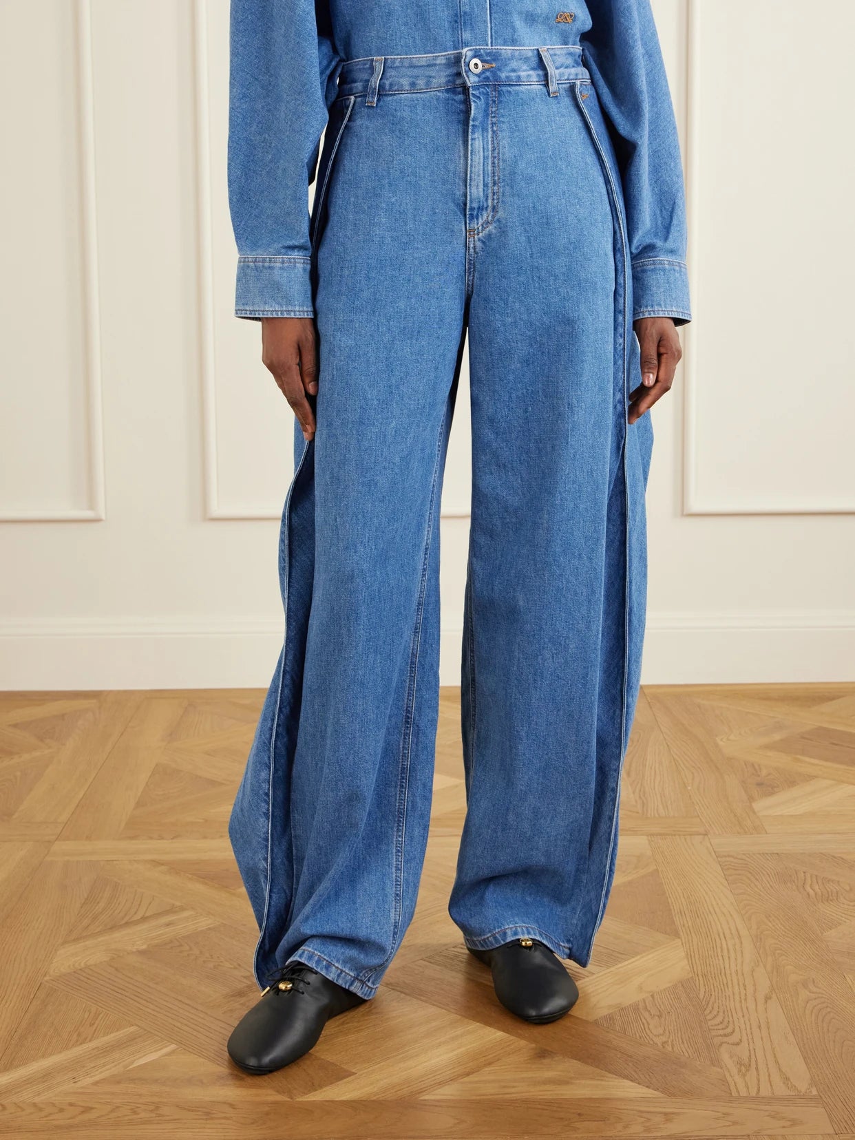 Draped Mid-rise Wide-leg Jeans