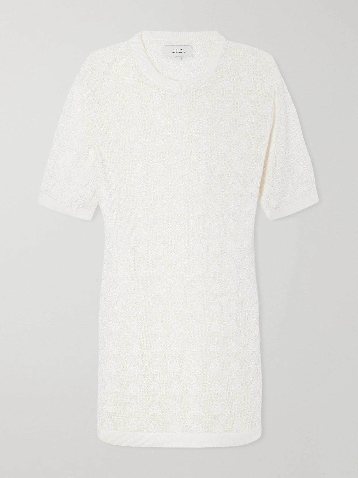 Image of Dresses. Product name - Armas Pointelle-knit Mini Dress in Ivory colour by brand - Loulou de Saison