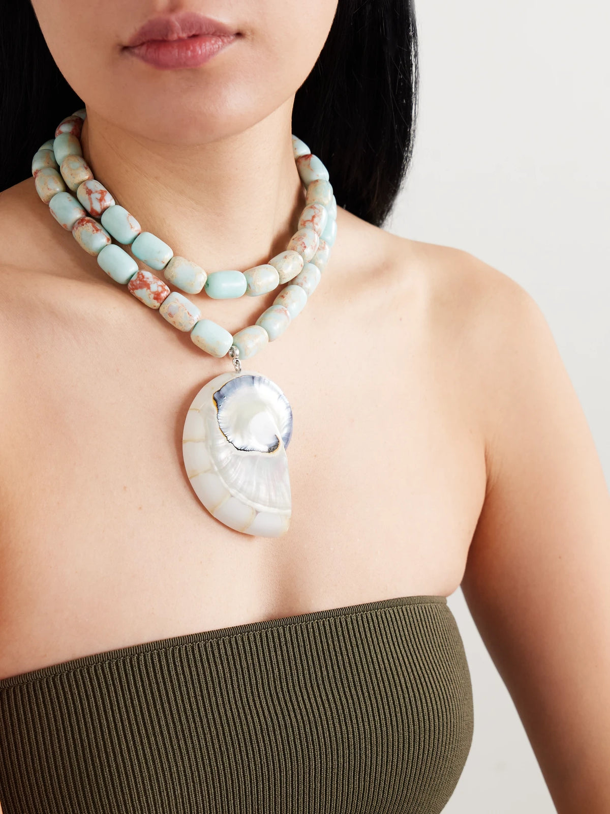 Image of Necklaces. Product name - Nautilus Rhodium-plated, Resin, Agate And Shell Necklace in Blue colour by brand - Julietta