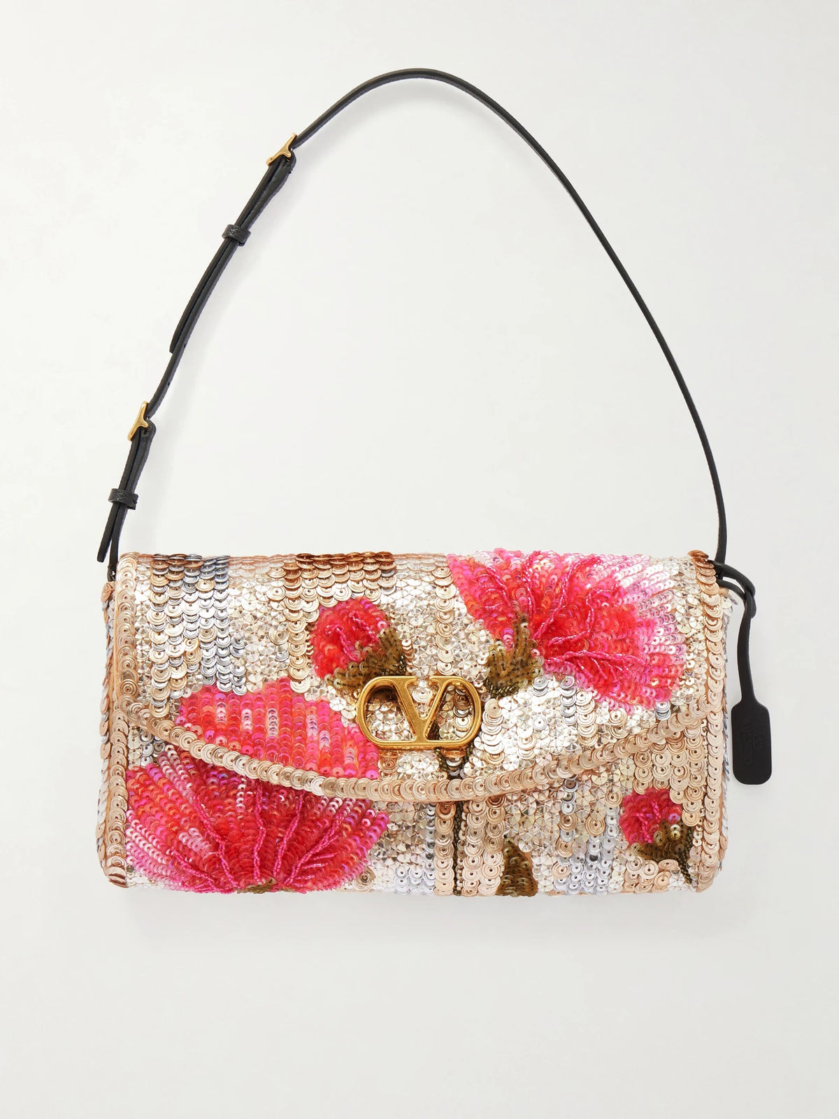 Devain Leather-trimmed Sequined Shoulder Bag