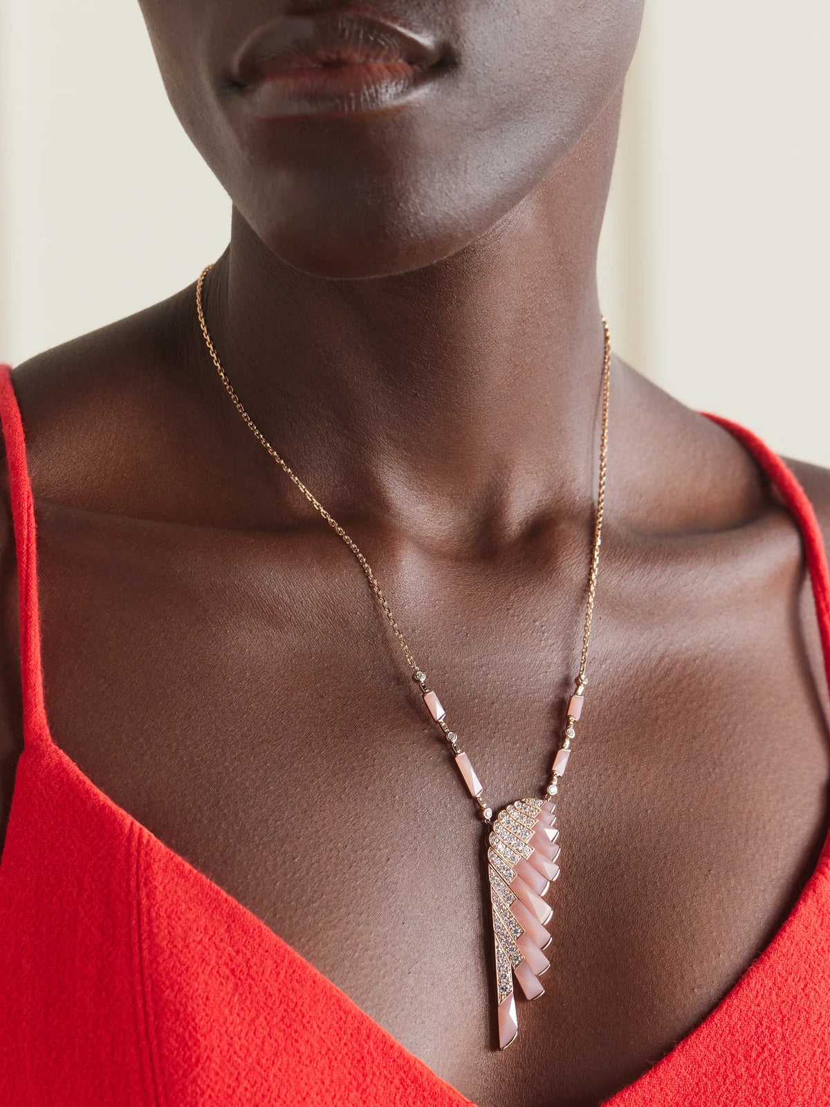 Image of Necklaces. Product name - Wings Rising 18-karat Rose Gold, Opal And Diamond Necklace in Multi colour by brand - Garrard