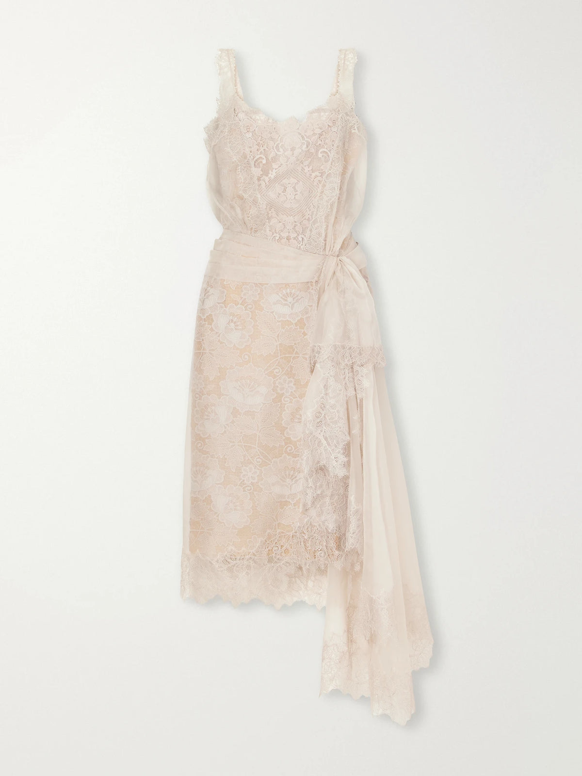 Elie Saab Knot-detailed Lace-trimmed Organza Midi Dress