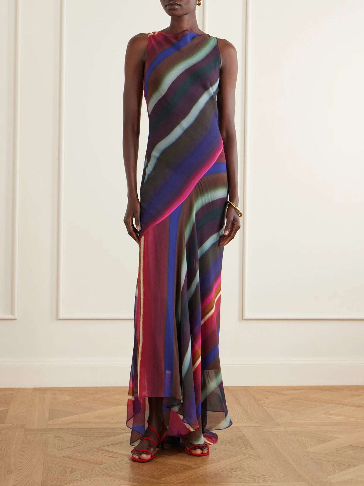 Image of Dresses. Product name - Louie Striped Satin-crepe Maxi Dress in Multi colour by brand - Christopher John Rogers