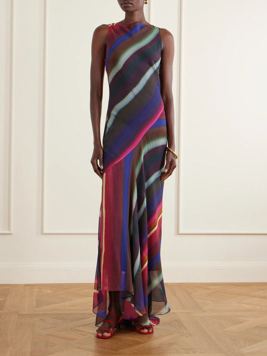 Image of Dresses. Product name - Louie Striped Satin-crepe Maxi Dress in Multi colour by brand - Christopher John Rogers