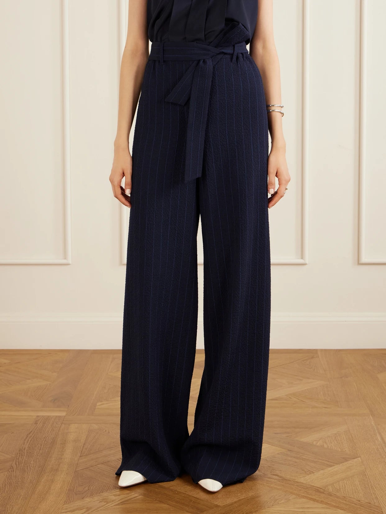 Striped Seersucker Virgin Wool-blend Pants
