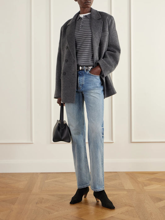 Image of Coats & Jackets. Product name - Sali Double-breasted Wool-felt Blazer in Dark gray colour by brand - Anine Bing
