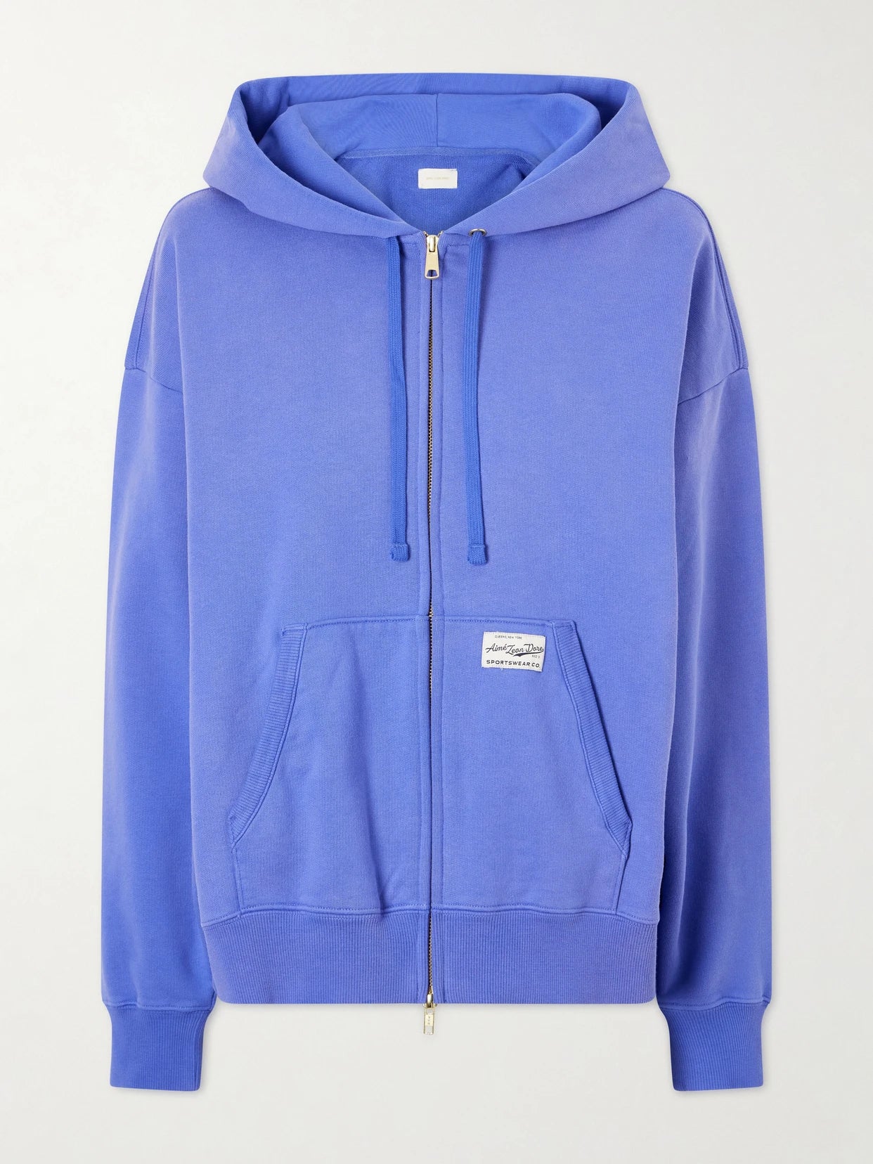 Image of Sleepwear & Loungewear. Product name - Appliquéd Cotton-jersey Hoodie in Blue colour by brand - Aimé Leon Dore