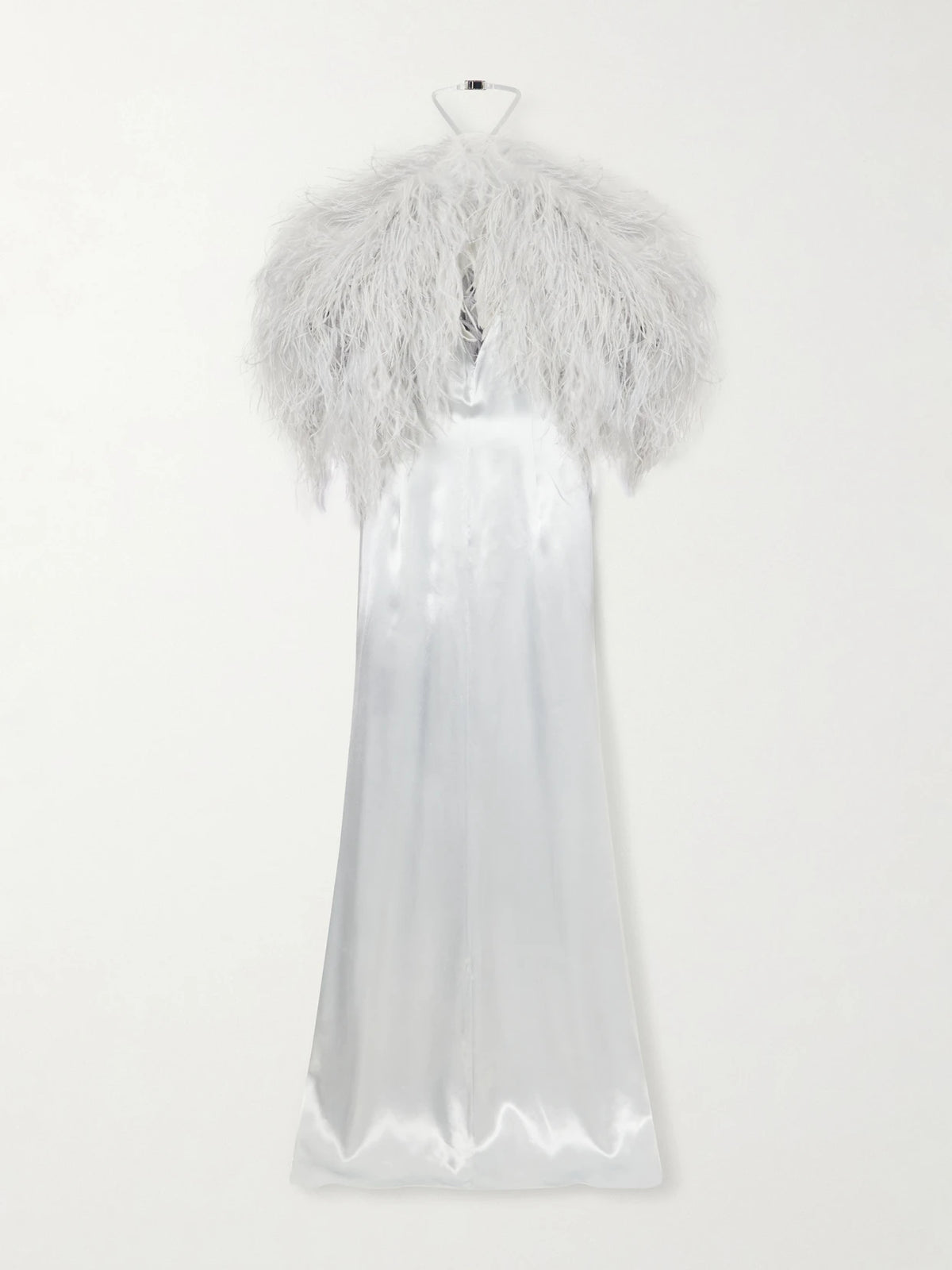 The Attico Feather-trimmed Halterneck Satin Gown