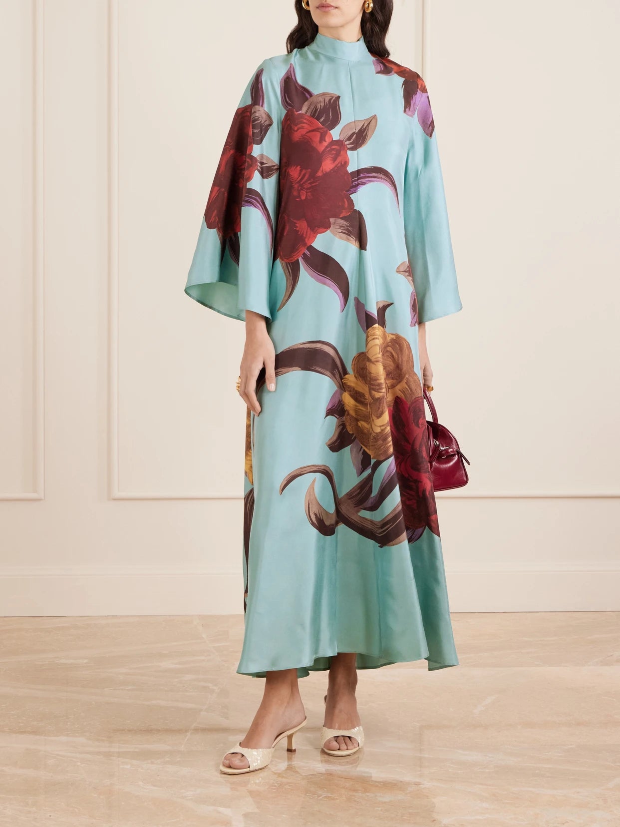 Image of Dresses. Product name - Magnifico Printed Silk Maxi Dress in Blue colour by brand - La DoubleJ