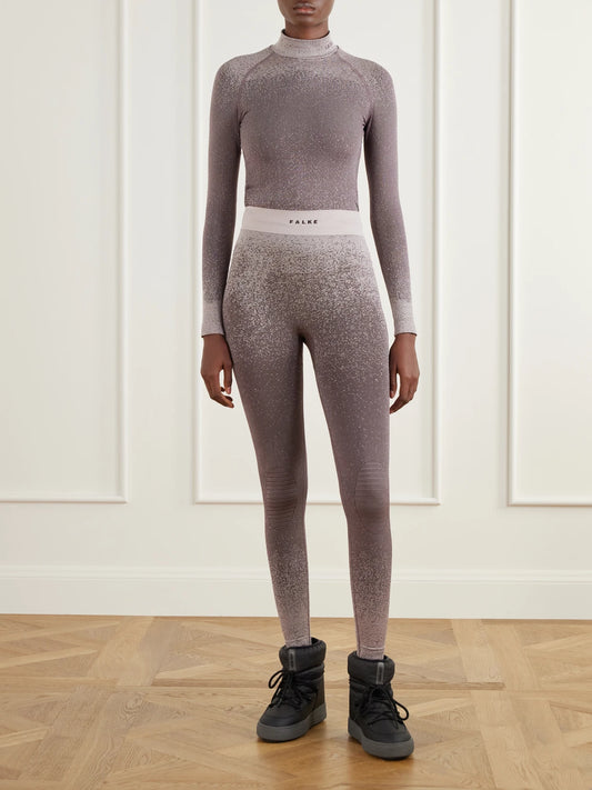 Image of a model wearing Pants. Product name - Stretch-jersey Ski Leggings in Burgundy colour by brand - FALKE Ergonomic Sport System