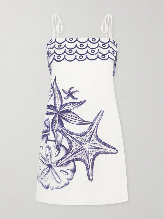 Image of Dresses. Product name - Coast Stars Printed Linen Midi Dress in Off-white colour by brand - Farm Rio