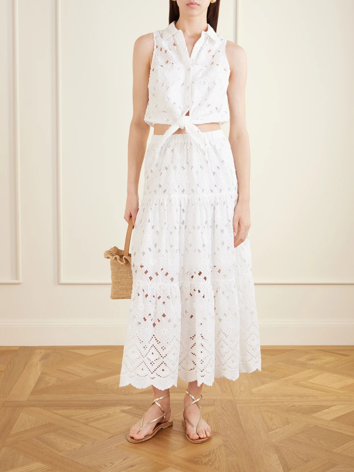 Image of Blouses. Product name - Highland Knotted Embroidered Cotton Blouse in White colour by brand - Cara Cara