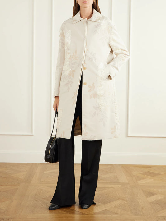 Image of Coats & Jackets. Product name - Lucien Fil-coupé Floral-jacquard Coat in Ivory colour by brand - KALLMEYER