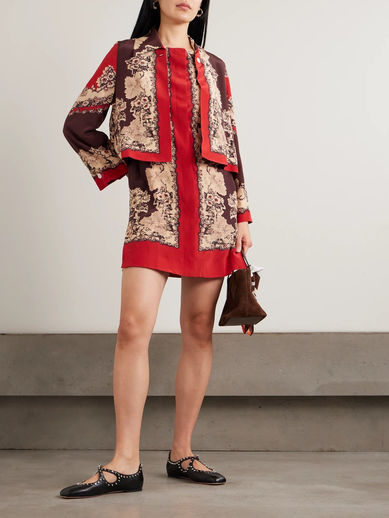 Image of Dresses. Product name - Storybook Printed Silk Mini Dress in Red colour by brand - BODE