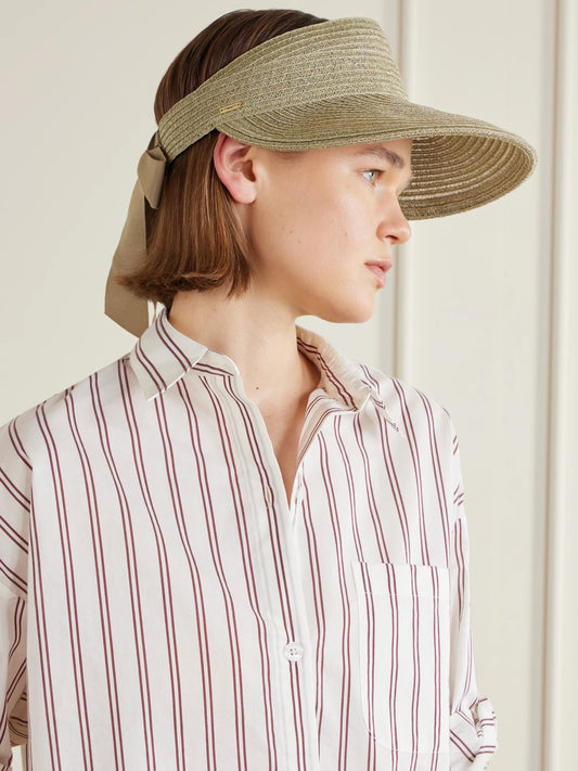 Image of Hats. Product name - Ricky Hemp And Cotton-blend Visor in Taupe colour by brand - Eugenia Kim