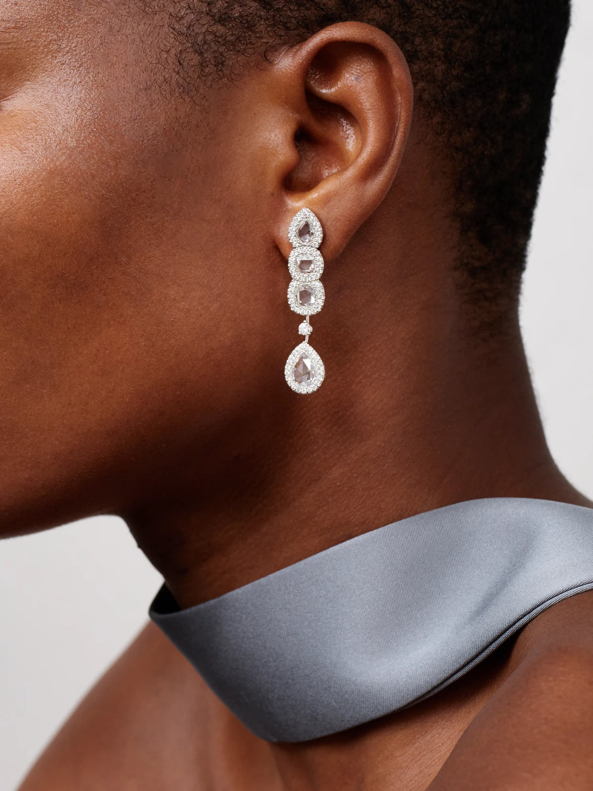 Image of Earrings. Product name - 18-karat White Gold Diamond Earrings in Multi colour by brand - David Morris