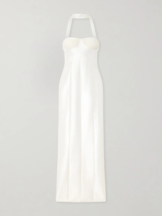 Image of Dresses. Product name - Lette Tulle-trimmed Wool And Silk-blend Twill Gown in Off-white colour by brand - Danielle Frankel