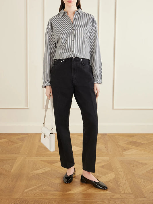 Image of Jeans. Product name - 80's High-rise Straight-leg Jeans in Black colour by brand - AGOLDE