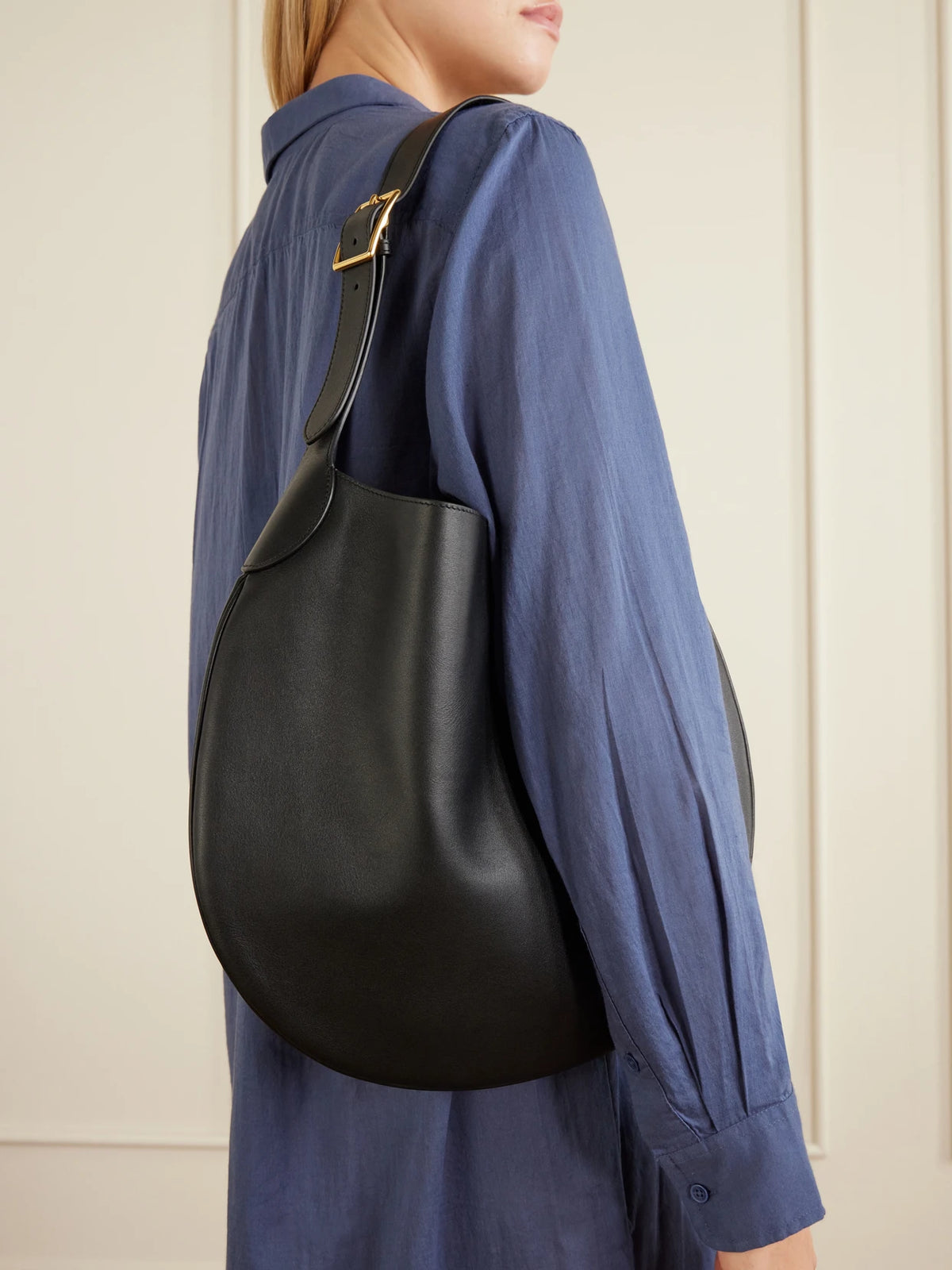Image of Bags. Product name - Jagger Leather Shoulder Bag in Black colour by brand - Nili Lotan