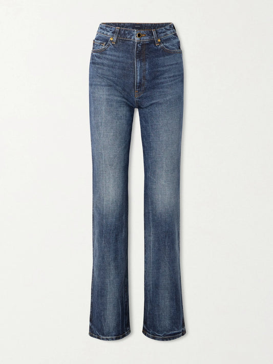 Image of Jeans. Product name - Danielle Stretch High-waist Straight-leg Jeans in Light denim colour by brand - KHAITE