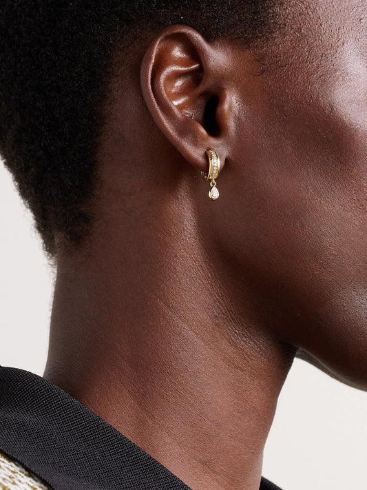 Image of Earrings. Product name - Stripe Drop 14-karat Gold Diamond Hoop Earrings in Multi colour by brand - Roxanne First