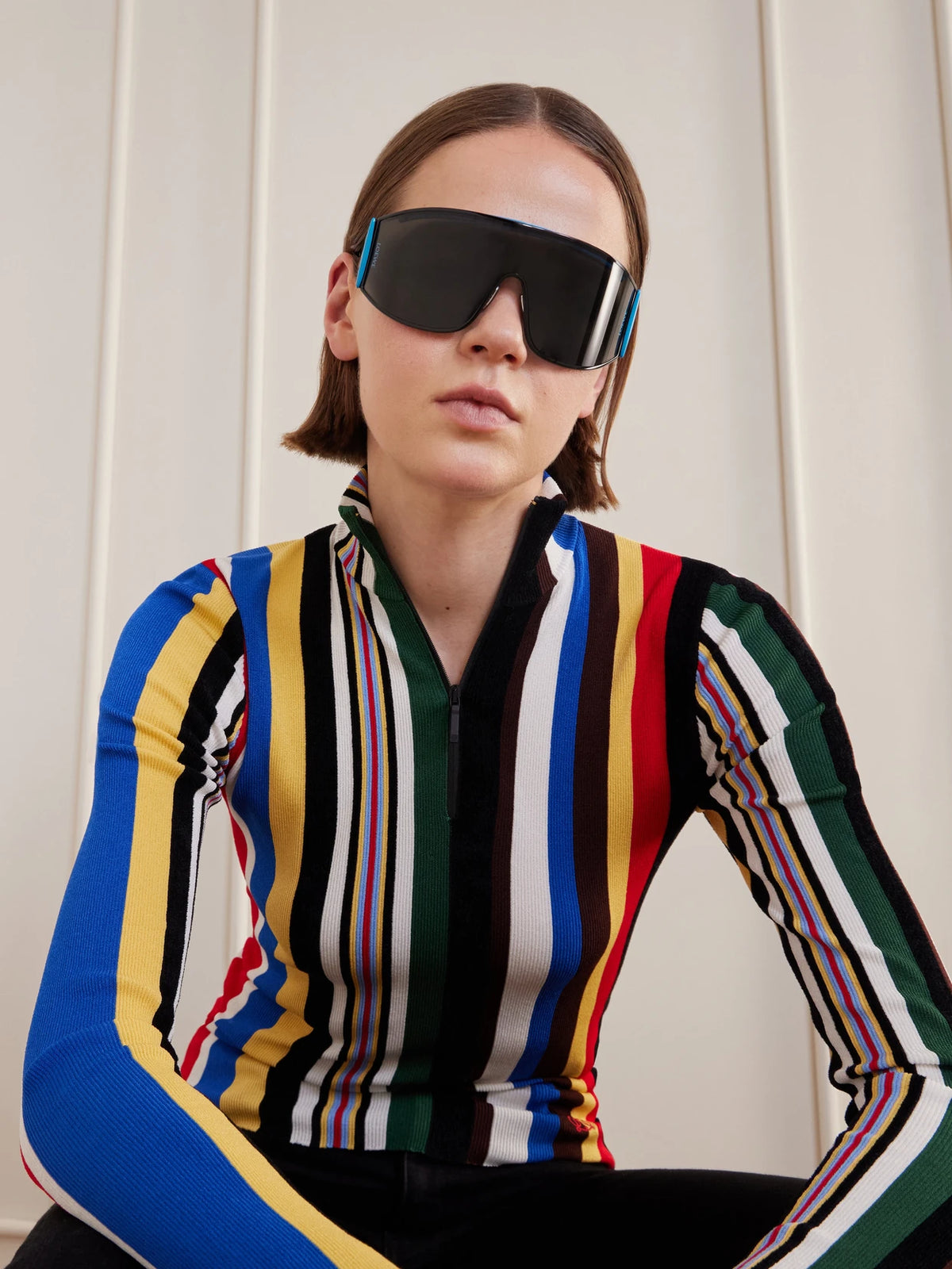 Image of Sunglasses. Product name - Speed Shield Mask Metal Sunglasses in Gray colour by brand - Loewe