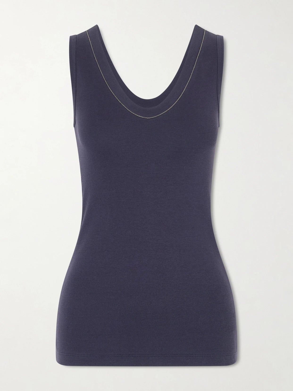 Bead-embellished Ribbed Cotton-blend Jersey Tank