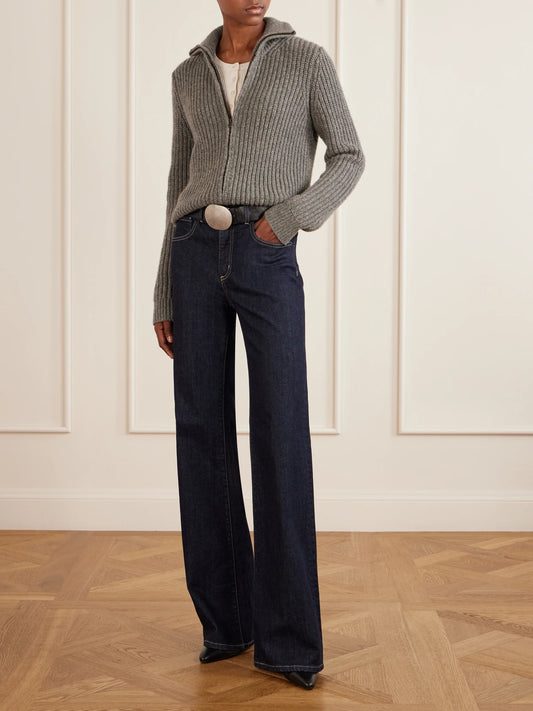 Image of a model wearing Outerwear. Product name - Arlen Merino Wool-blend Cardigan in Gray colour by brand - Nili Lotan