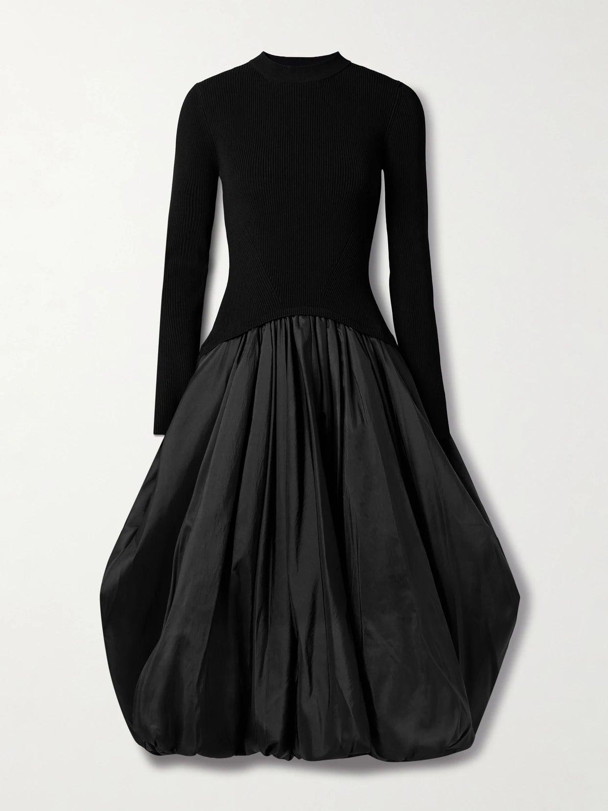 Image of Dresses. Product name - Kenlie Ribbed-knit And Taffeta Midi Dress in Black colour by brand - SIMKHAI