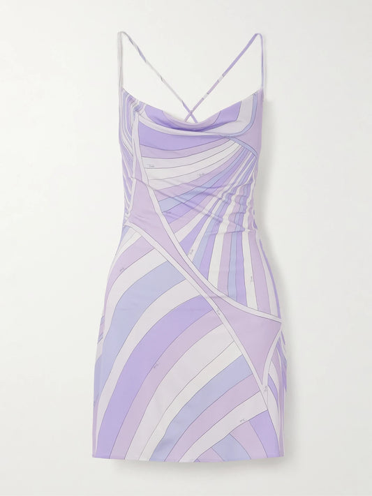 Image of Dresses. Product name - Printed Satin-jersey Mini Dress in Lavender colour by brand - PUCCI