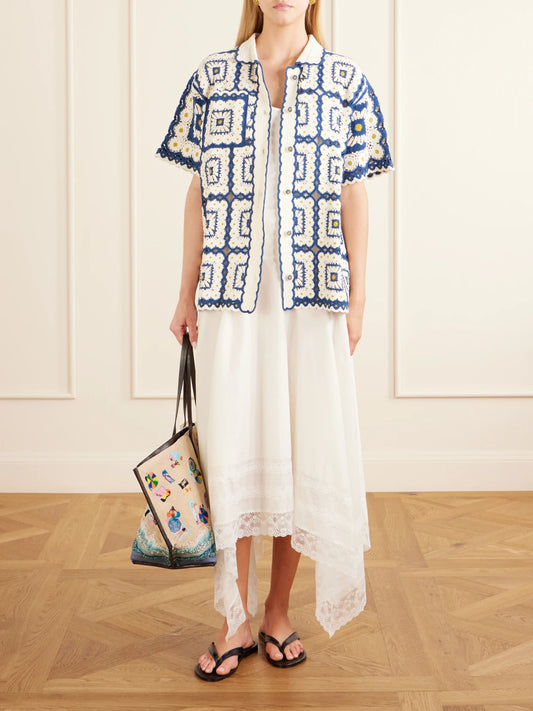 Image of a model wearing Skirts. Product name - Ainsley Asymmetric Lace-trimmed Cotton-voile Maxi Skirt in Ivory colour by brand - STAUD