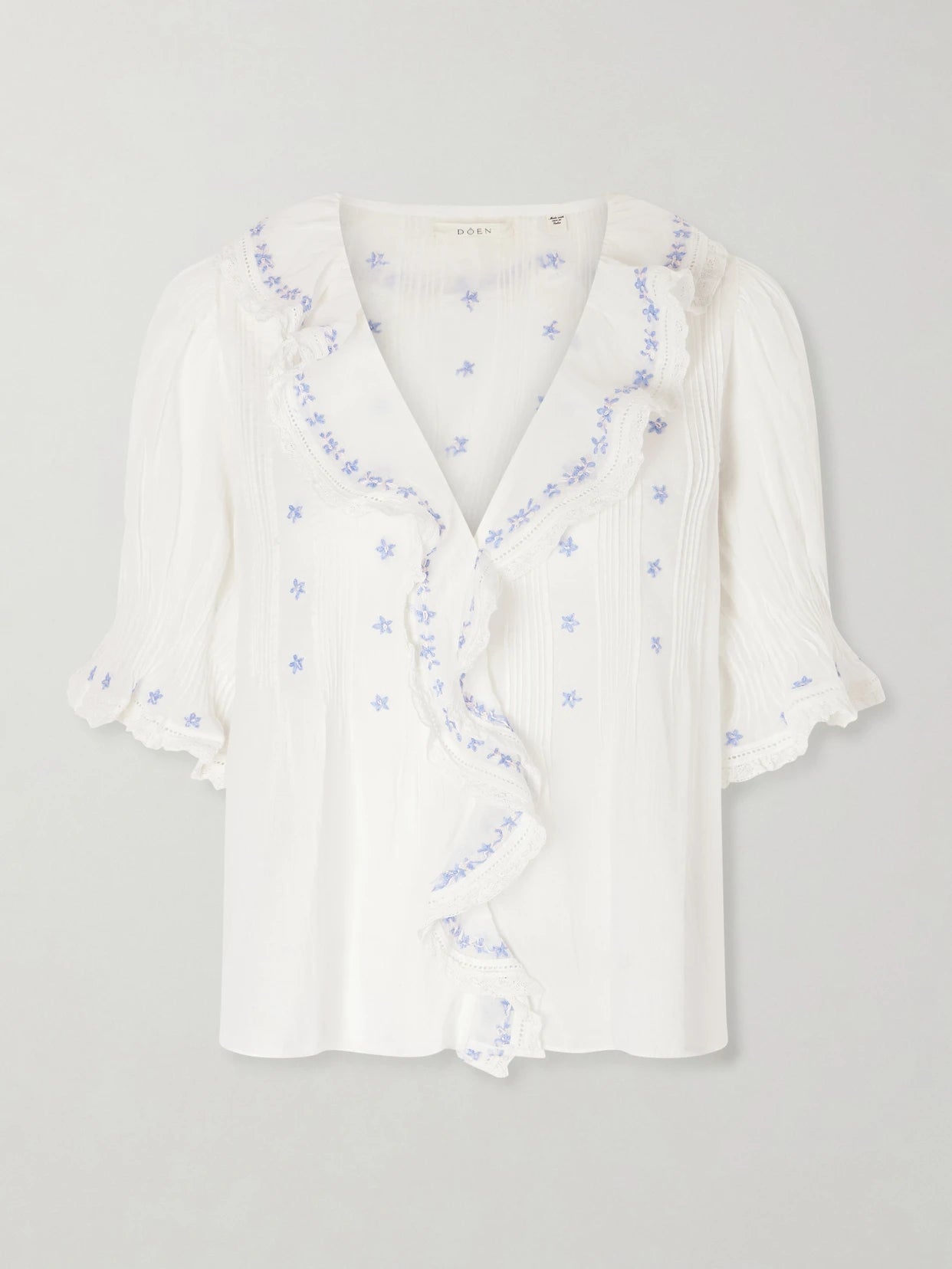 Hettie Lace-trimmed Embroidered Organic Cotton-voile Blouse