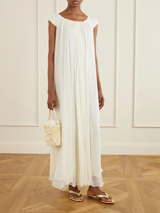 Image of Dresses. Product name - Leda Chiffon Maxi Dress in Ivory colour by brand - STAUD