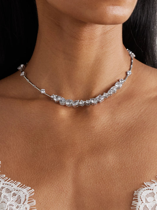 Image of Necklaces. Product name - Rhodium-plated Cubic Zirconia Necklace in Silver colour by brand - Completedworks