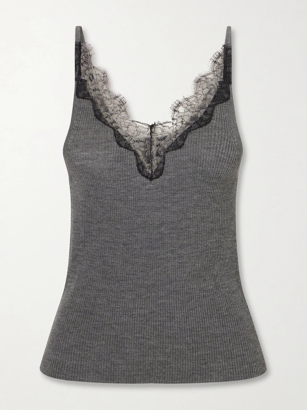 Nili Lotan Aronia Lace-trimmed Ribbed Silk-jersey Tank