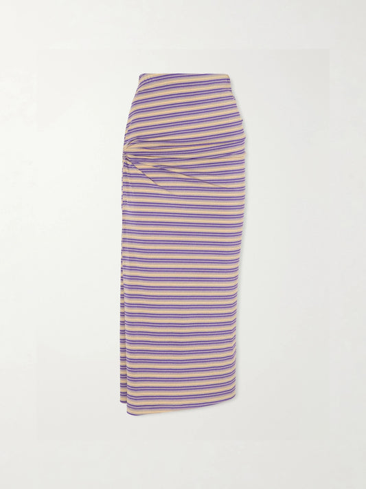 Gathered Striped Jersey Maxi Skirt