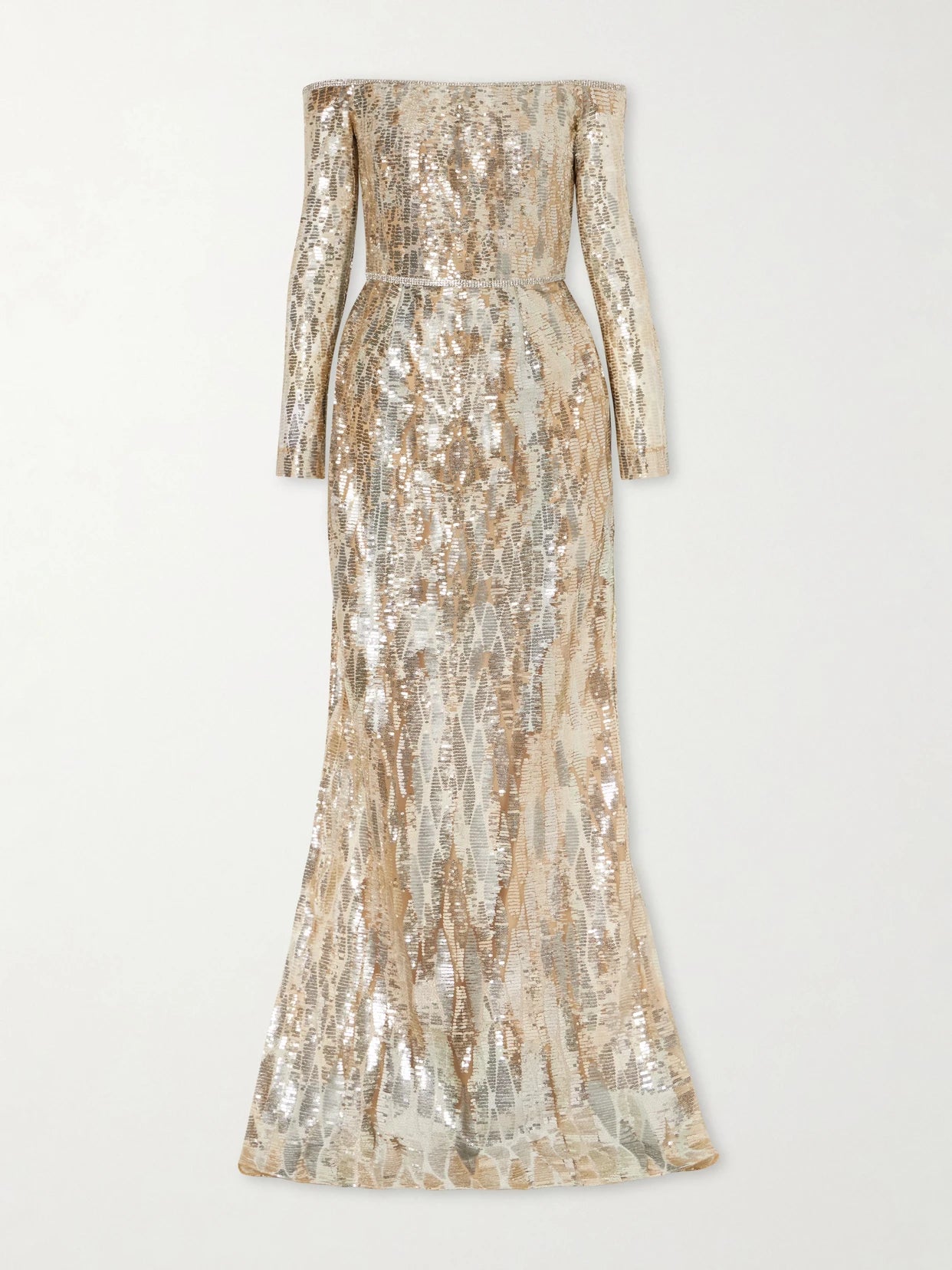 Off-the-shoulder Sequined Silk-blend Gown