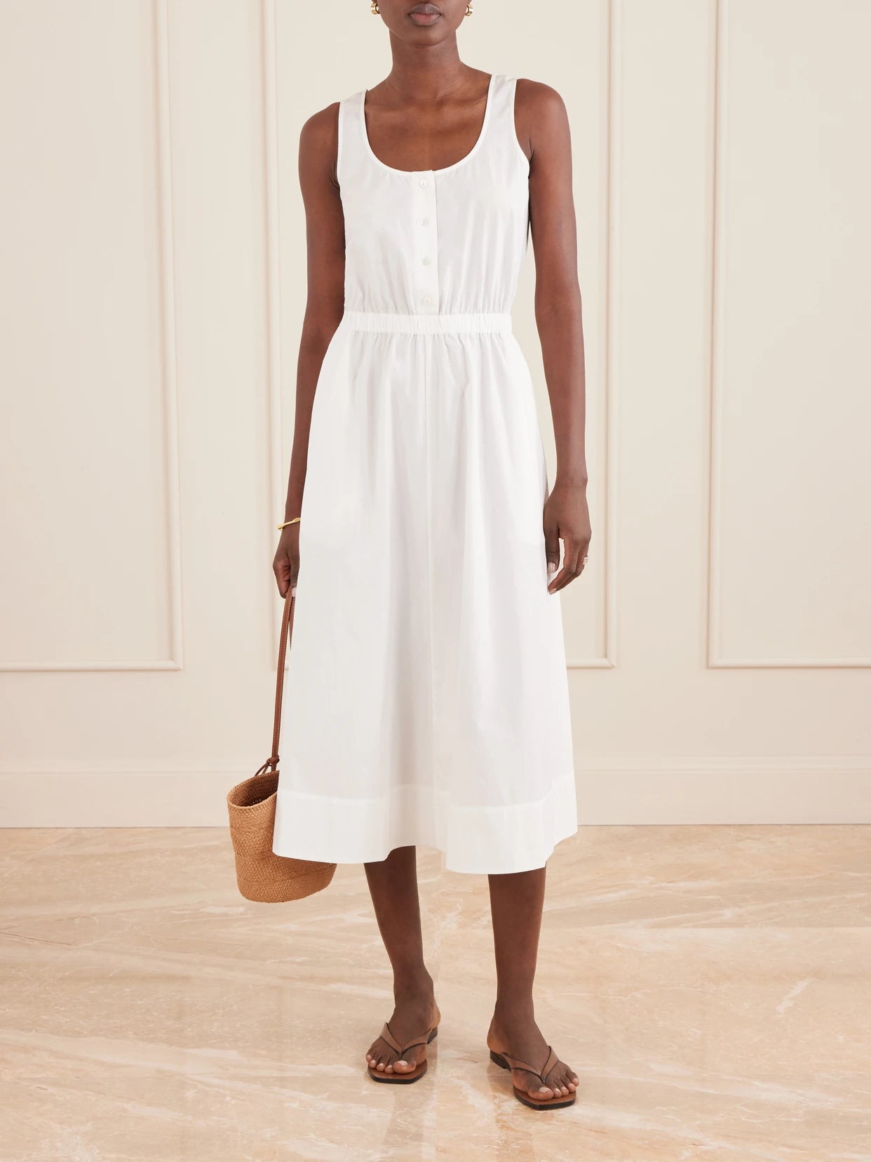 Image of Dresses. Product name - Daphne Gathered Cotton-poplin Midi Dress in White colour by brand - Suzie Kondi